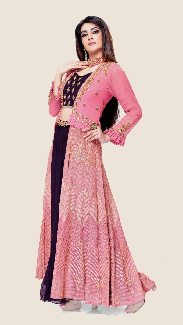 Green Embroidered Georgette Designer Jacket Style Gown | UPTO 60% OFF -